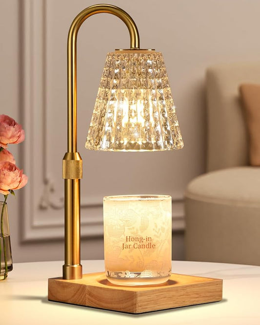 Hong-in Crystal Adjustable Height Candle Warmer Lamp with Timer Dimmer,Birthday Gifts for Women Mom Sister,House Warming Gifts New Home Room Decor,Vintage Wax Warmer for Scented Wax Jar Candles