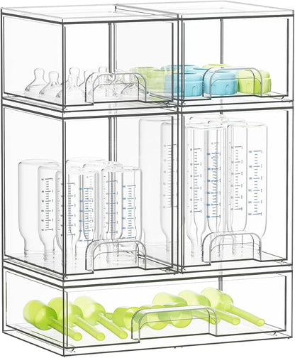 SpaceAid Bottle Storage Organizer Baby - Acrylic Bottles Station Organizer Container, Stackable Clear Drawers for Countertop, Vanity, Bathroom, Cabinet, Pantry Organization, 5 Pack, 2S2M1L, 15.4" H