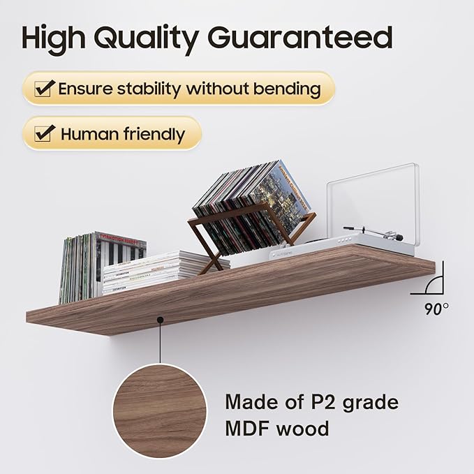 JPND Floating Shelf, Set of 2 Wall Shelf, 36 in W x 12.75 in D x 2 in H Wooden Floating Wall Shelf with Invisible Brackets for Living Room/Bedroom/Bathroom/Kitchen Storage and Decor, Walnut