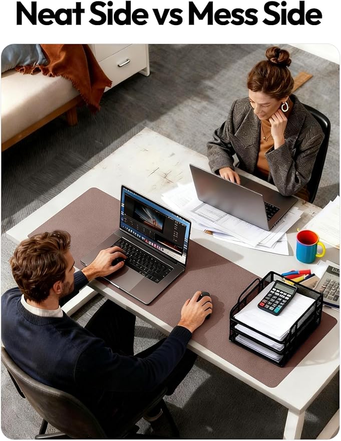 YSAGi Leather Desk Protector, Office Mat, Large Mouse Mat, Non-Slip PU Leather Blotter, Laptop Desk, Waterproof Writing Pad for Office and Home (Chocolate, 35.4" x 17")