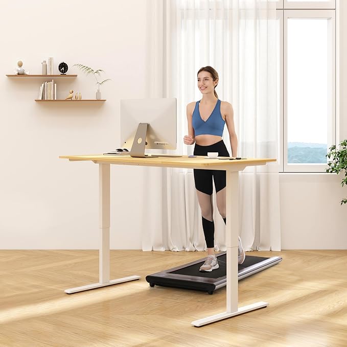 FLEXISPOT E3 Bamboo Dual Motor Electric Standing Desk 48 x 24 Sit Stand Up Desk, Holds 220 lbs, Adjustable Height w/ Memory Presets, Solid Bamboo Curved Desktop & White Frame, Ships in 2 Boxes