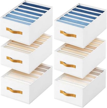 DIMJ Wardrobe Clothes Organizer - Foldable Closet Drawer Organizer Dividers for Jeans, Pants, Sweater, T Shirt, Storage Bins with Handles for Shelf