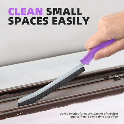 FOOGWEE Hard Bristle Crevice Cleaning Brush - Cleaning Supplies - Grout Cleaning Brushes for Household Use - Crevice Cleaning Tool for Bathroom, Home and Kitchen (3, Purple)