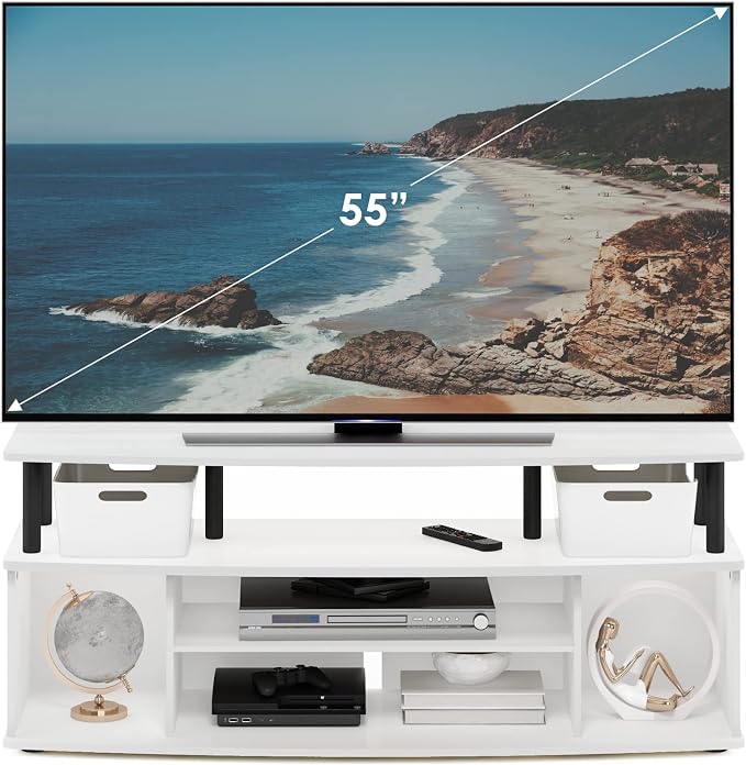 Furinno Jaya Large Entertainment Center Hold up to 55-in TV, Inch, White/Black