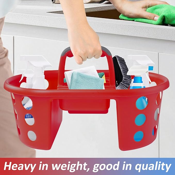 Large Shower Caddy Portable 2PC - Made in USA Plastic Jumbo Size Dorm Storage Candy Tote with Handle Shower Organizer for Bathroom, Pantry, Kitchen, College Dorm, Red/Periwinkle