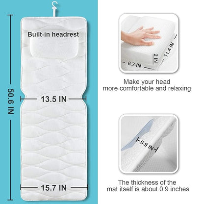 OMYSTYLE Full Body Bath Pillow, Bath Pillows for tub with Mesh Washing Bag & 21 Non-Slip Suction Cups, Spa Bathtub for Head Neck Shoulder and Back Support - 5D Air Mesh & Quick Drying