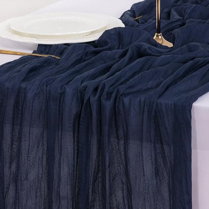 Socomi 10pcs Navy Blue Valentine's Day Cheesecloth Table Runner Boho Rustic Gauze 120 inch 10FT Cheese Cloth Runner for Wedding Party Baby Shower Birthday Home Decor Holiday Decorations