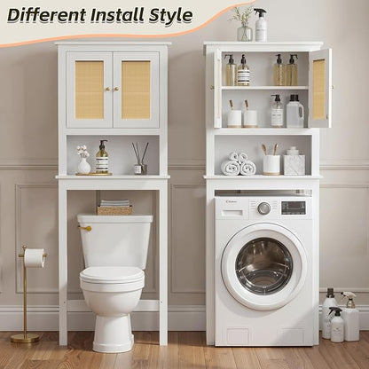 Over The Toilet Storage Cabinet, Behind Toilet Bathroom Organizer with Adjustable Shelves, Above Toilet Organizers with Barn Door, Space Saver for Restroom, Bathroom, Laundry
