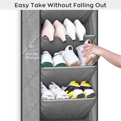 SLEEPING LAMB Shoe Rack for Door with Large Deep Pocket, Over The Door Shoe Organizer for Closet, Dorm and Narrow Hanging Sneaker Storage Holder, Grey