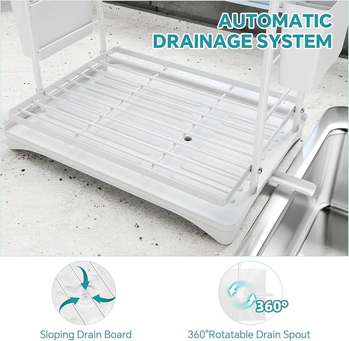 Simple Trending Dish Drying Rack, 2-Tier Dish Rack for Kitchen Counter, Large Dish Drainers Sink Organizers and Storage, White