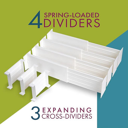 Dial Industries Adjustable Dresser Drawer Clothes Organizers, Set of 4 Dividers and 3 Cross Dividers, 4.5" Deep