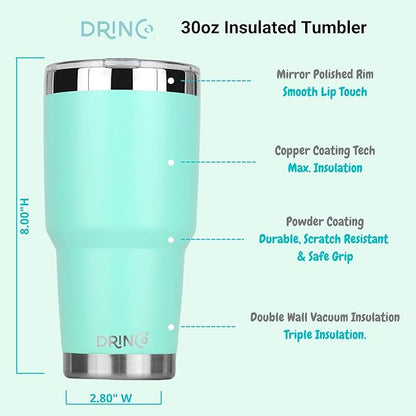Drinco - 30 oz Stainless Steel Tumbler | Double Walled Vacuum Insulated Mug With Lid, 2 Straws, For Hot & Cold Drinks (30oz Teal, 30oz)
