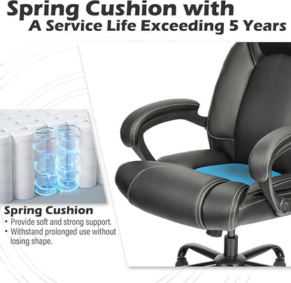 OUTFINE Office Chair Executive Office Chair Desk Chair Computer Chair with 5-Year hydrolysis-Resistant Leather Spring Cushion Ergonomic Support Tilting Function Upholstered in Bonded Leather Black