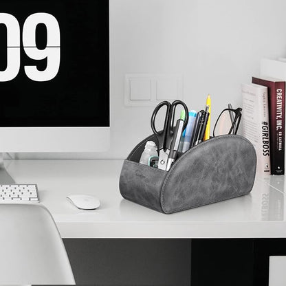 Large Remote Control Holder with 5 Compartments, KENOBEE Anti-slip Desktop Caddy Storage Organizer for Phone, Remote Controllers, Office Supplies, Makeup Brush, Media Accessories,Gray