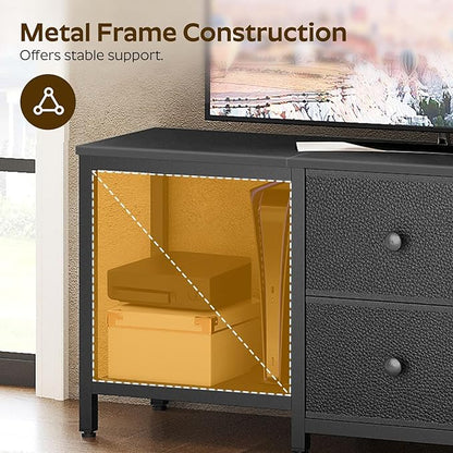 YATINEY TV Stand for TVs up to 55", Entertainment Center with 2 Fabric Drawer, Media Console with Shelves, Television Stands for Living Room, Bedroom, Black DS02BB