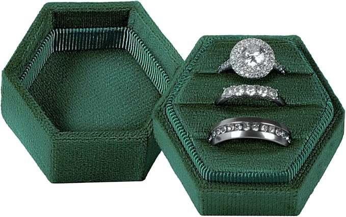 Velvet 3 Slots Jewelry Ring Box Engagement Wedding Box Keepsake Box Bridal Photo Ring Triple Slots Hexagon
