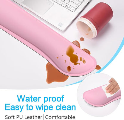 Dapesuom Keyboard Wrist Rest Set, Cute PU Leather Wrist Cushion for Computer Keyboard and Mousepad, Memory Foam Mouse Pad Rests Support with Non-Slip Base for Typing Pain Relief, Laptop, Rose Pink