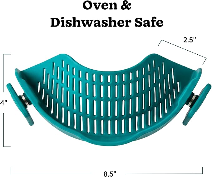 Anyday Silicone Clip On Strainer for Pots and Pans & Glass Dishes | Pot Strainer Silicone, Universal Clip On Pasta Strainer for Meat, Rice, & Vegetables (Kale)