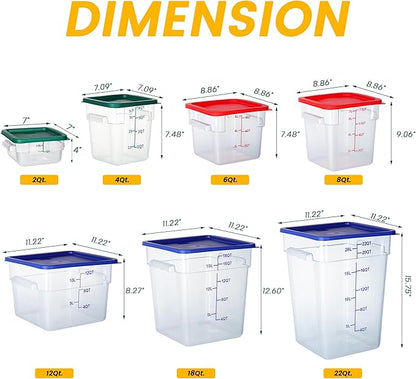 4 Pack Food Storage Containers, 2 Quart with Lids, Square Commercial Containers with Scale, NSF, Polycarbonate, Clear