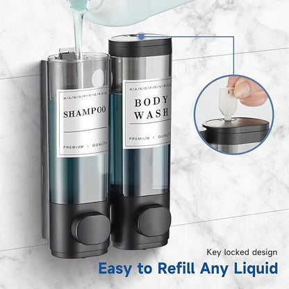 Shampoo and Conditioner Dispenser,Shower Dispenser 2 Chamber No Drill Wall-Mounted Shampoo Dispenser for Shower Wall Mounted Shower Dispenser for Bathroom Hotel,Matte Black1