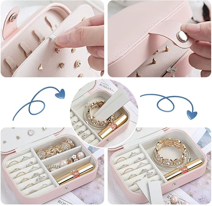 CASEGRACE Jewelry Box For Women Travel Jewelry Organizer Double Layer for Necklace Earring Rings Jewelry Holder Case