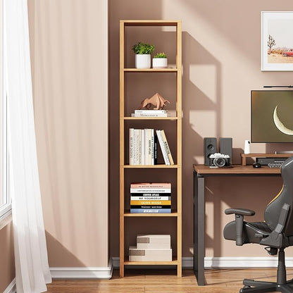 TUTOTAK Bookshelf, 6-Tier Tall Book Shelf, Narrow Bookcase for Small Space, DIY Stackable Bookshelf, for Living Room, Office, Study, Entryway, Industrial, Natural BS01BN006