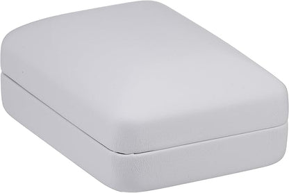 Pendant Necklace Box – White PU Leather Rounded Jewelry Gift Box with Satin Top & Chain Slit – Luxury Pendant Display Case for Wedding, Anniversary, Birthday