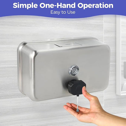Stardrix Heavy Duty Stainless Steel Wall Mount Soap Dispenser, 1100ml/37oz, with Corrosion Proof Lining and Anti-Leak Pump for Commercial & Home Bathroom Kitchen (Horizontal)