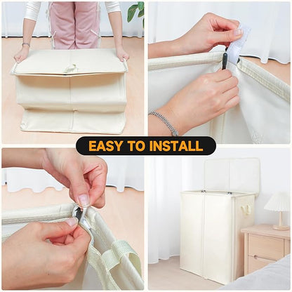 182L Oversized Laundry Hamper 2 Section with Lid and Removable Bags,Double Laundry Basket 30in Dirty Clothes Hamper 2 Dividers for Bedroom,Laundry Room,Bathroom,Dorm Beige White