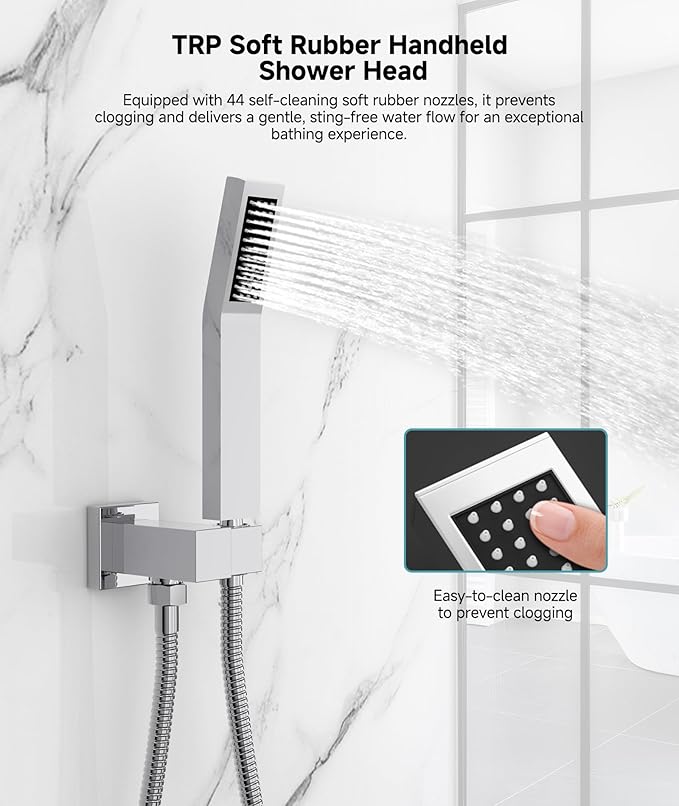 SR SUN RISE Shower Faucet Set & System - 10 Inch Rainfall Shower Head & Handle Set Wall Mounted Polished Chrome Solid Brass Valve Trim Kit Included