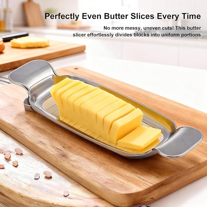 Butter Slicer Cutter & Cheese Cutter–Multi-Use Kitchen Tool for Evenly Slicing Butter Blocks, Cheeses, Eggs & Soft Fruits–Non-Stick，Compact & Portable for Home, BBQ, Camping（2 PACK)