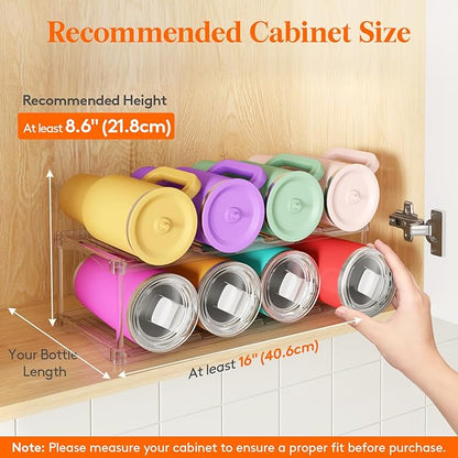 Lifewit Stackable Bottle Storage Organizer, Clear Freestanding Wine Holder for Cabinet, Large Slot Water Bottle Tumbler Cup Organizer for Pantry, Plastic Wine Rack for Fridge Cellar, 2Tier Hold 8