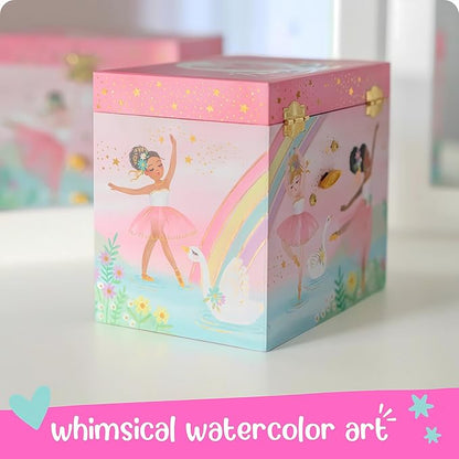 Giggle & Honey Musical Ballerina Jewelry Box for Girls - Kids Music Box with Spinning Ballerina, Ballet Birthday Gifts for Little Girls, Jewelry Boxes, 6.8 x 5.3 x 6 in - Ages 3-10, Pink