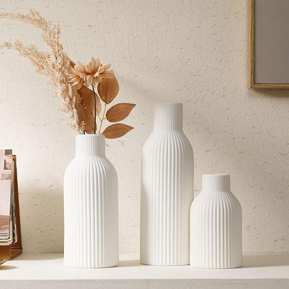 Ceramic Vase Set of 3 - Handcrafted Ceramic Vases for Home Decor & Shelf - Modern Farmhouse Decor for Kitchen, Office, Bedroom & Living Room Decorative Objects for Mantel, Table Centerpieces