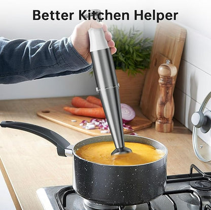 Turelar Immersion Blender Handheld Corded Hand Blenders Set 1100W, Trigger Variable Speed 5 in 1 Stick Emulsifier with Chopper, Whisk and Frother for Soup, Baby Food and Smoothies, White