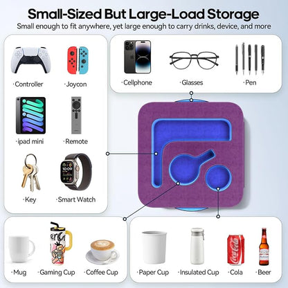Couch Cup Holder Pillow, Sofa and Bed Caddy for iPad, Kindle, Switch, Game Controller, Remotes, Phones, Small-Sized Cup & Drink Holder for Couch, Bed, Desk, Car, Beach, Bathroom Cup Holder Purple