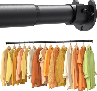 2 Pack Closet Rods,17-84 Inch No-Cut Stepless Adjustable Closet Rod, 1.3 Inch Heavy Duty Metal Closet Hanging Rod with Brackets, Black Closet Bar for Closet, Laundry Room, RV, Wardrobes