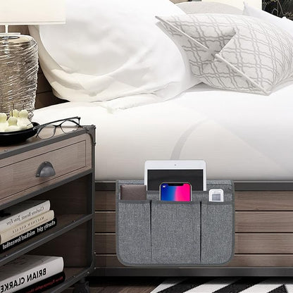 Bedside Caddy Bedside Storage Organizer Magazine Phone Tablet iPad Remote Holder, Organizer Caddy for Home College Dorm Bed, Sofa, Bunk Bed (Dark Grey)