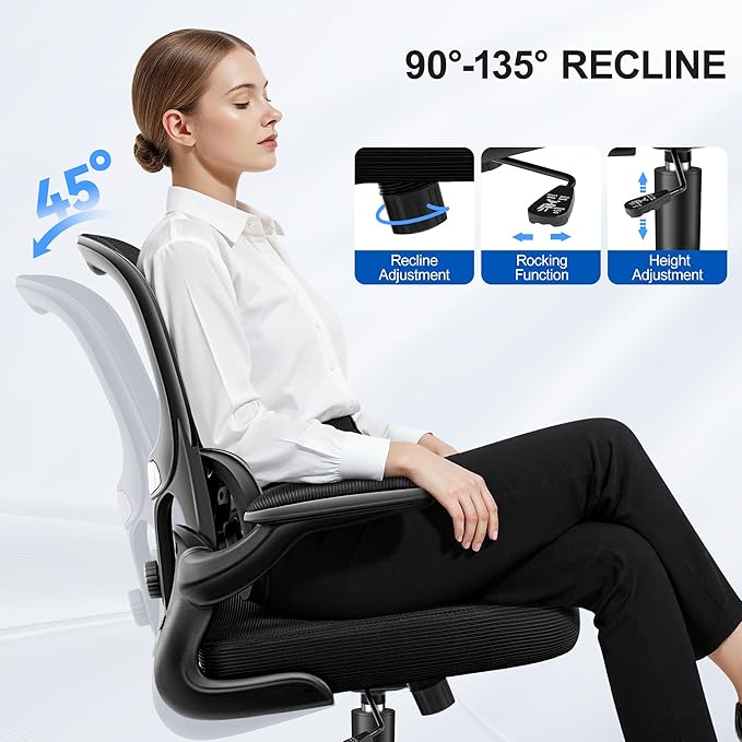 Ergonomic Office Chair, Breathable Mesh Ergonomic Desk Chair with Adjustable Lumbar Support, Flip-up Armrests, Computer Chairs Comfortable for Home, Office, Work, 300lbs, Black (4Pack)