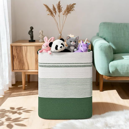Degeyoyo Laundry Hamper, 95L Tall Laundry Basket with Leather Handles, Rectangle Large Clothes Hamper for Organizing, Cotton Woven Laundry Baskets Storage Hampers for Bedroom, Nursery, Living Room