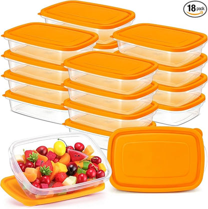 18 Pcs 33 Oz/ 4 Cups Plastic Food Storage Containers with Lids Portion Box Sets with Cover Stackable Plastic Containers with Lids Microwave Freezer Dishwasher Safe (Orange)
