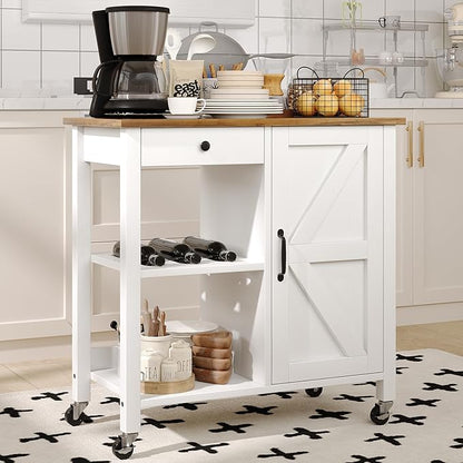 4 EVER WINNER Small Kitchen Island with Storage, Kitchen Island on Wheels with Wine Rack, Coffee Cart, Microwave Cart for Kitchen,Dining Room，White