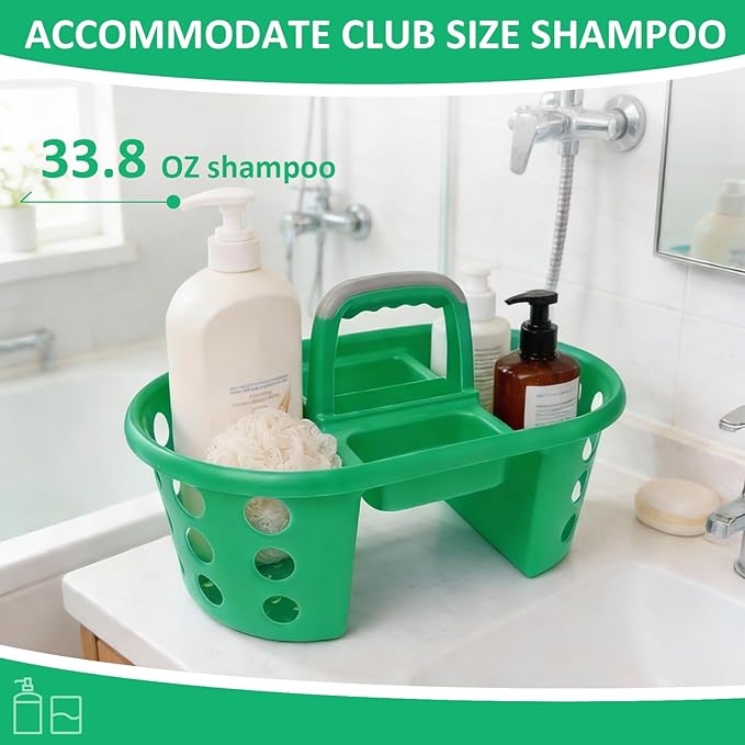 Large Shower Caddy Portable 2PC - Made in USA Plastic Jumbo Size Dorm Storage Candy Tote with Handle Shower Organizer for Bathroom, Pantry, Kitchen, College Dorm, Green