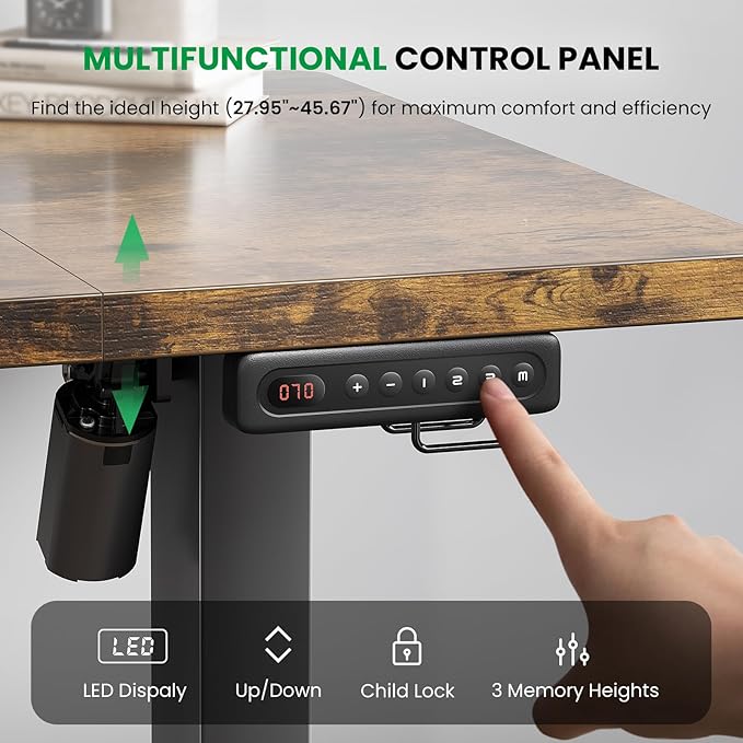SIAGO Electric Standing Desk Adjustable - 48 x 24 Inch Sit Stand up Desk with 0.8 Inch Thick Tabletop - Adjustable Height Table with 3 Memory Preset, Cable Management for Home Office