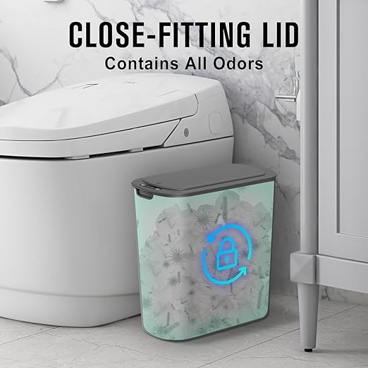Cesun Automatic Motion Sensor Bathroom Trash Can with Lid, 2.6 Gallon Touchless Trash Bin, Smart Plastic Slim Garbage Can Small Grey Wastebasket for Toilet, Office, rv, Bedroom, Living Room