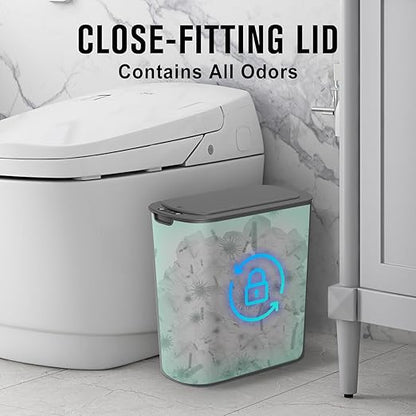 Cesun Automatic Motion Sensor Bathroom Trash Can with Lid, 2.6 Gallon Touchless Trash Bin, Smart Plastic Slim Garbage Can Small Grey Wastebasket for Toilet, Office, rv, Bedroom, Living Room