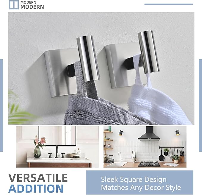 Toilet Paper Roll Holder Stand with 2 Robe Towel Hooks,Wall Mounted Brushed Nickel 3 Piece Bathroom Hardware Set, SUS 304 Stainless Steel, Drilling Hole Bath Accessories (Silvery)