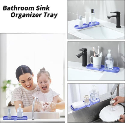 MicoYang Silicone Soap Dish with Drain Spout — Self-Draining Double Sink Organizer Tray for Kitchen & Bath, Dispensers, Sponges & Soap Holder, Non-Slip & Dishwasher Safe, Light Purple (Large, 12"×4")