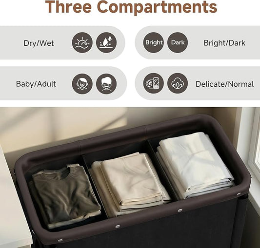 StorageWorks 3 Section Laundry Hamper, Rolling Laundry Cart with Wheels and Handles, Laundry Room Double Sorter for Organizer and Storage, 31.7 Gal(120L), Black
