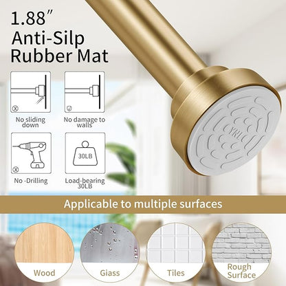 YNL Tension Shower Curtain Rod 34-66 Inch, Adjustable Spring Tension Curtain Rod No Drilling, Non-Slip, Never Rust, Stainless Steel, for Small Window Laundry Door Entryway, Gold